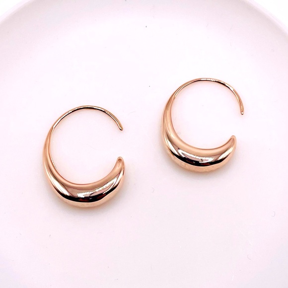 Anthro Rose Gold Plated Crescent Hoop Earrings - Picture 2 of 5